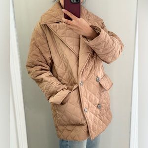 Munthe brand oversized quilted insulated warm tan coat jacket with pockets